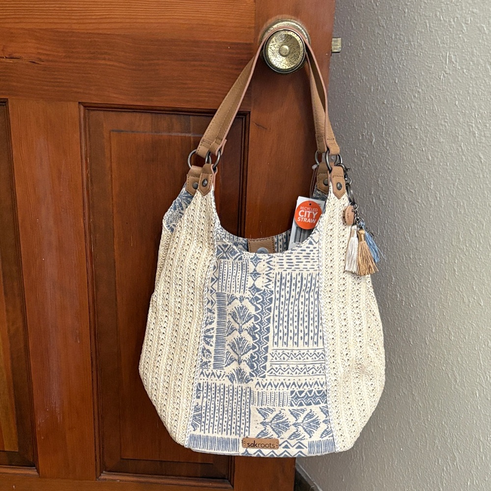 Sakroots Tan and Blue Patterned Shoulder Bag